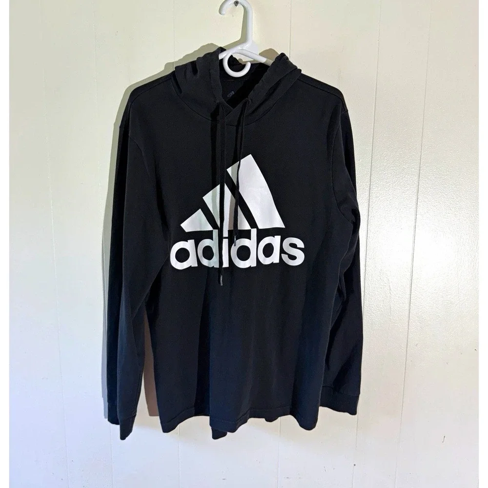 adidas Men's Black Pullover Fleece Hoodie Graphic Logo Print, Size L